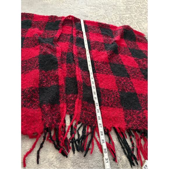 Buffalo Plaid Shawl Scarf Soft Wrap Red/Black Fringed O/S - Picture 6 of 6
